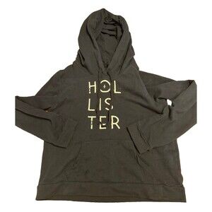 Hollister Pull Over Hoodie Navy Blue Logo Women’s Size Large Pockets